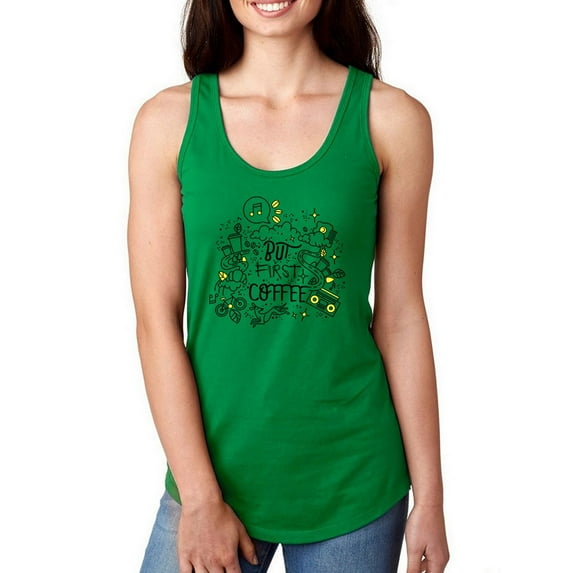 Artshine But First Coffee Racerback Tank Women -George & Gina Designs, Female Large