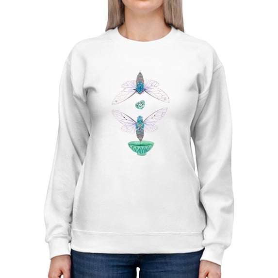 Artshine Cicadas And Turquoise Sweatshirt Women -Gabby Malpas Designs, Female XX-Large