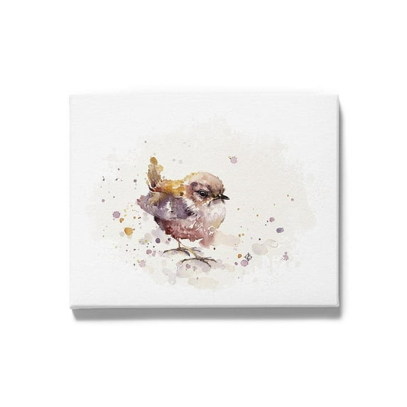 Artshine Fluffy Le Wren Watercolor Wrapped Canvas -Sillier Than Sally Designs, Wall Art 11 X 14 in