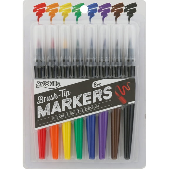 Artskills Brush Tip Markers for Lettering Coloring and Drawing, Eight Bold Colors, Classic Assorted