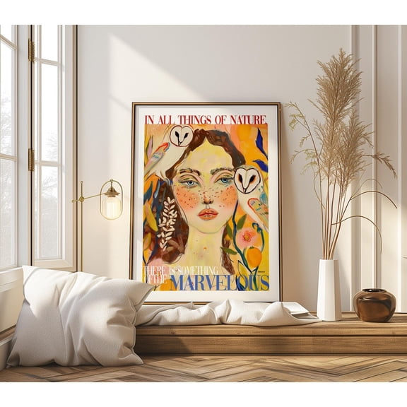 Artsy Barn Owl Rolled Poster: Colorful Woman, Aristotle Quote, Unframed Poster Size 12x18