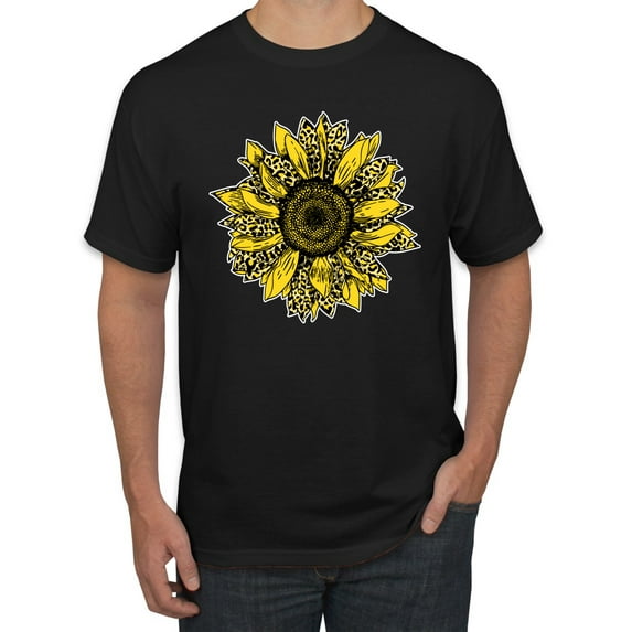 Artsy Cheetah Leopard Print Sunflower Fashion Men's Graphic T-Shirt, Black, 4XL