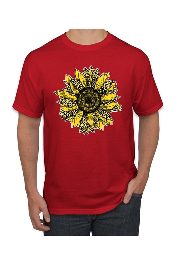 Artsy Cheetah Leopard Print Sunflower Fashion Men's Graphic T-Shirt, Red, X-Large