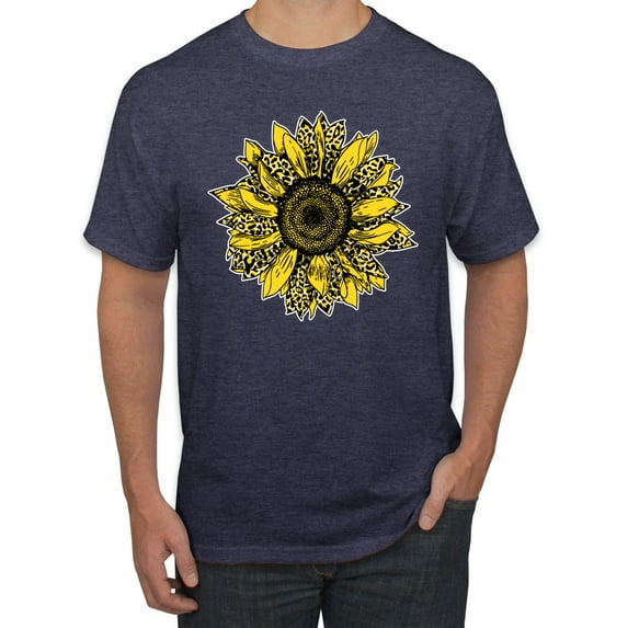 Artsy Cheetah Leopard Print Sunflower Fashion Men's Graphic T-Shirt, Vintage Heather Navy, X-Large