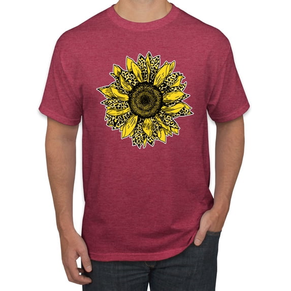 Artsy Cheetah Leopard Print Sunflower Fashion Men's Graphic T-Shirt, Vintage Heather Red, X-Large