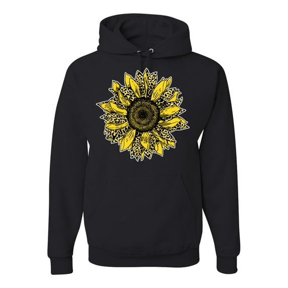 Artsy Cheetah Leopard Print Sunflower Fashion Unisex Graphic Hoodie Sweatshirt, Black, Small