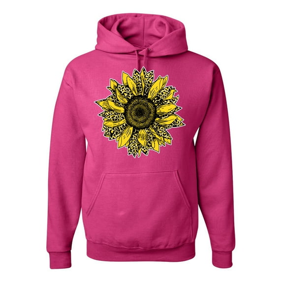 Artsy Cheetah Leopard Print Sunflower Fashion Unisex Graphic Hoodie Sweatshirt, Fuschia, 3XL