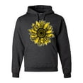 thumbnail image 1 of Artsy Cheetah Leopard Print Sunflower Fashion Unisex Graphic Hoodie Sweatshirt, Heather Black, Small, 1 of 3