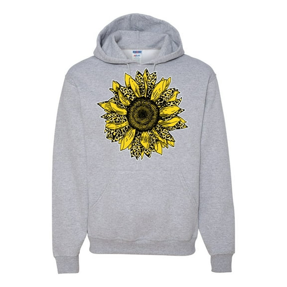 Artsy Cheetah Leopard Print Sunflower Fashion Unisex Graphic Hoodie Sweatshirt, Heather Grey, Medium