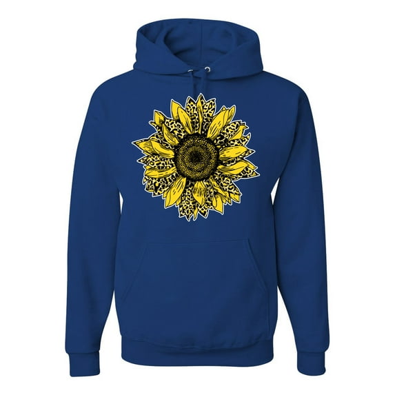 Artsy Cheetah Leopard Print Sunflower Fashion Unisex Graphic Hoodie Sweatshirt, Royal, Medium