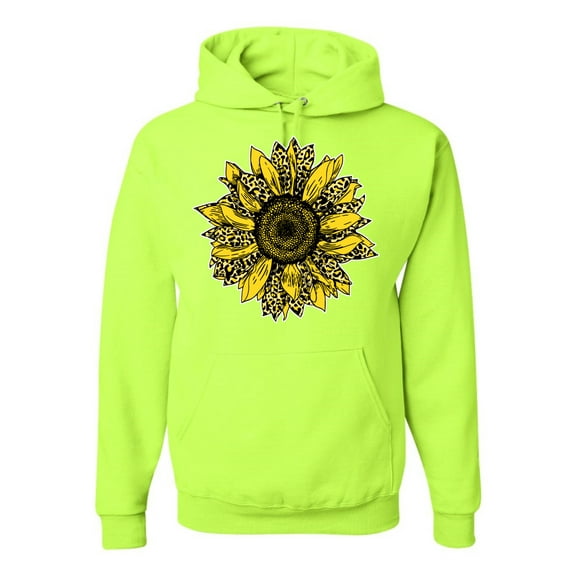 Artsy Cheetah Leopard Print Sunflower Fashion Unisex Graphic Hoodie Sweatshirt, Safety Green, X-Large