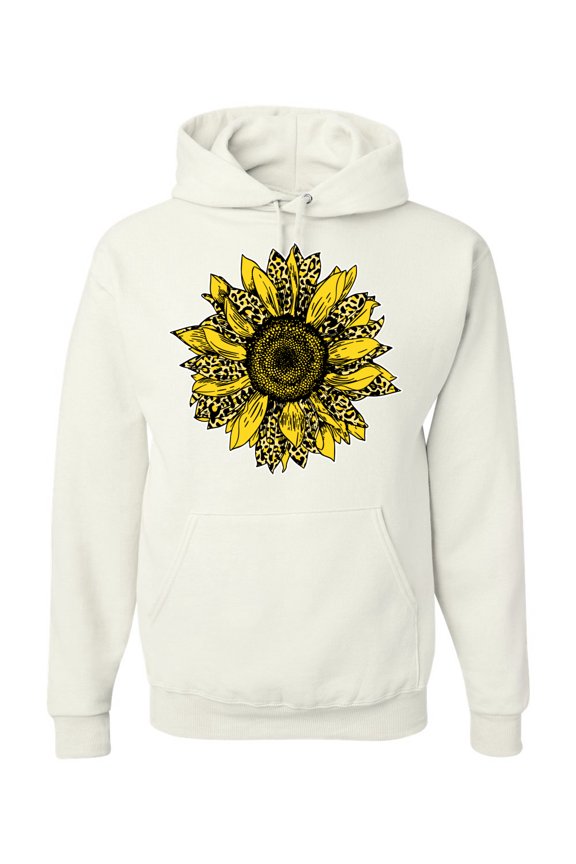Artsy Cheetah Leopard Print Sunflower Fashion Unisex Graphic Hoodie Sweatshirt, White, Small
