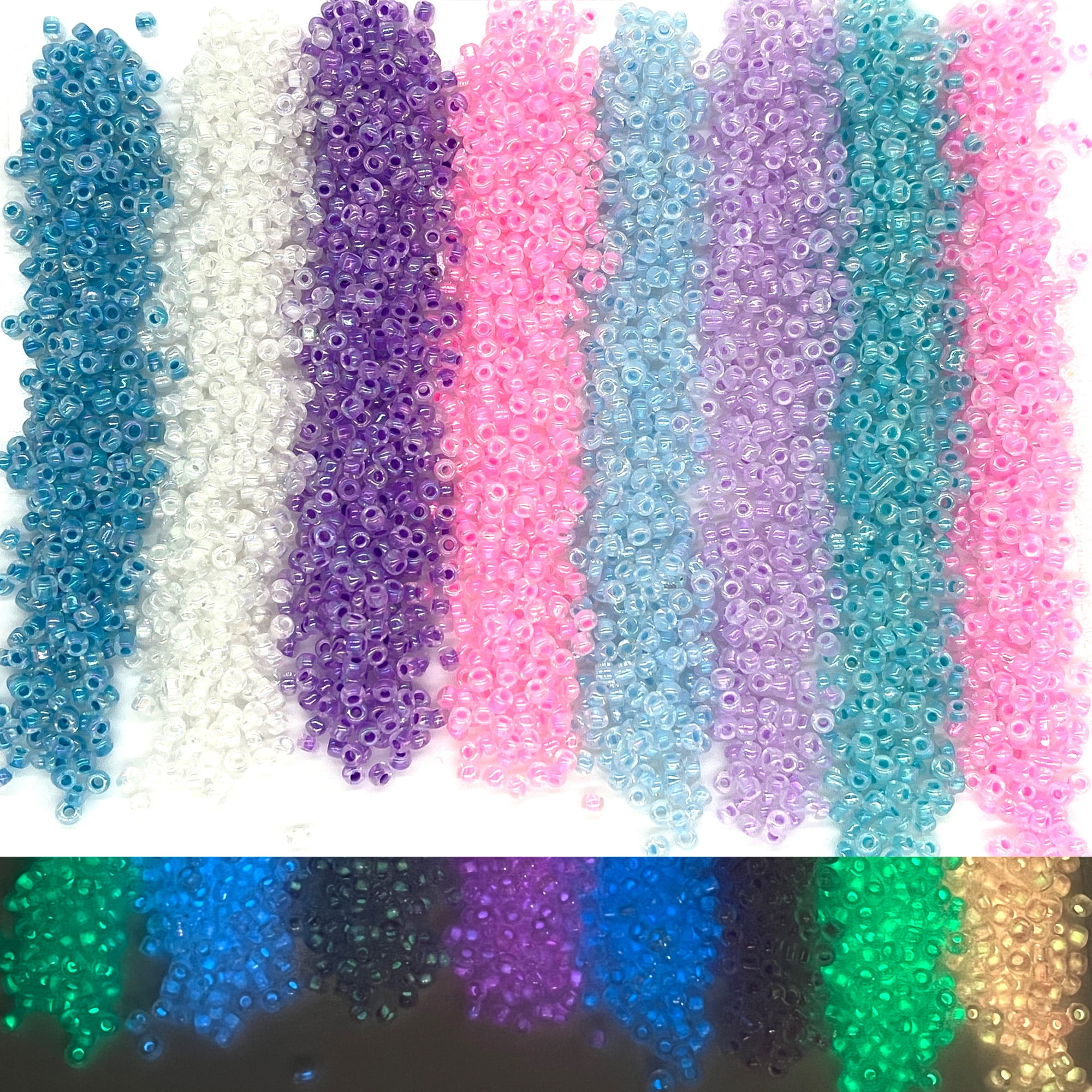  Ferreve 4000 Pcs Glass Seed Beads 4mm Glow in The Dark Beads  Mermaid Glass Beads Assorted Glass Beads Small Beads for Bracelets 8 Colors  Round Spacer Luminous Pony Beads Transparent Bulk