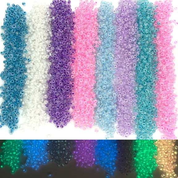 Artsy Crafts Glow in the Dark Glass Seed Beads 8 Colors, 3mm, 6000 Count