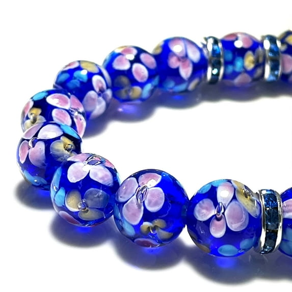 Artsy Crafts 20 Pcs 12mm Lily Flower Glass Beads, European Lampwork Murano Glass Beads for Jewelry Making (Sapphire Blue)