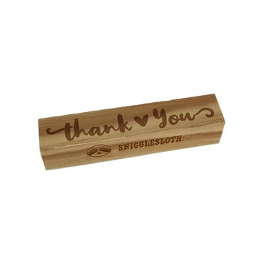 Artsy Inky Lowercase Script Thank You with Heart Rectangle Rubber Stamp Stamping Scrapbooking Crafting - Small 2.50in