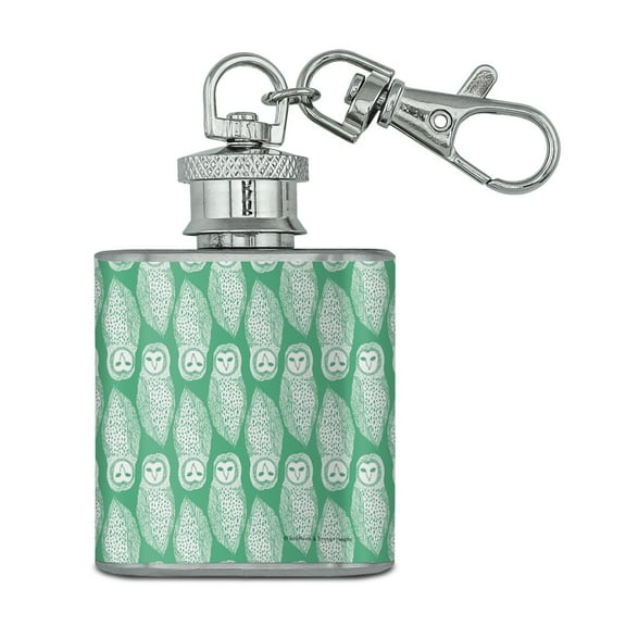 Artsy Owls Stainless Steel 1oz Mini Flask Key Chain