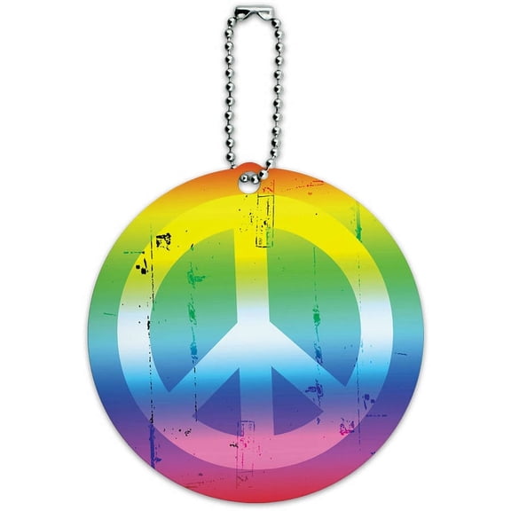 Artsy Peace Sign Symbol Rainbow Round Luggage ID Tag Card for Suitcase or Carry-On