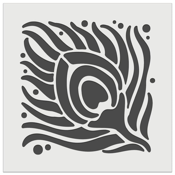 Artsy Peacock Feather Square DIY Cookie Wall Craft Stencil - 11.5 Inch