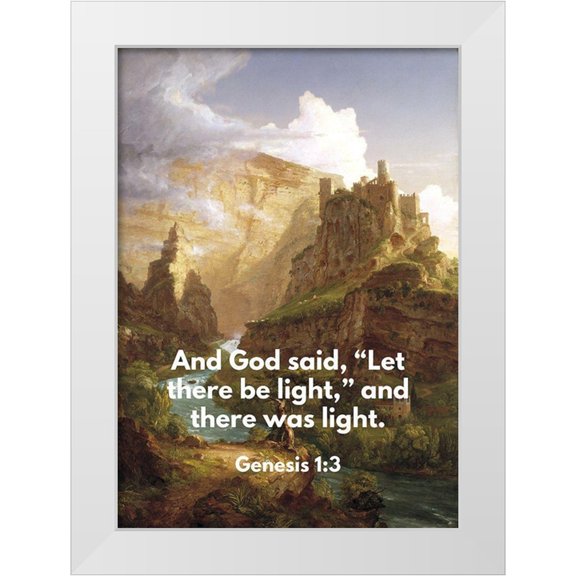 ArtsyQuotes 11x14 White Modern Wood Framed Museum Art Print Titled - Bible Verse Quote Genesis 1:3, Thomas Cole - The Fountain of Vaucluse