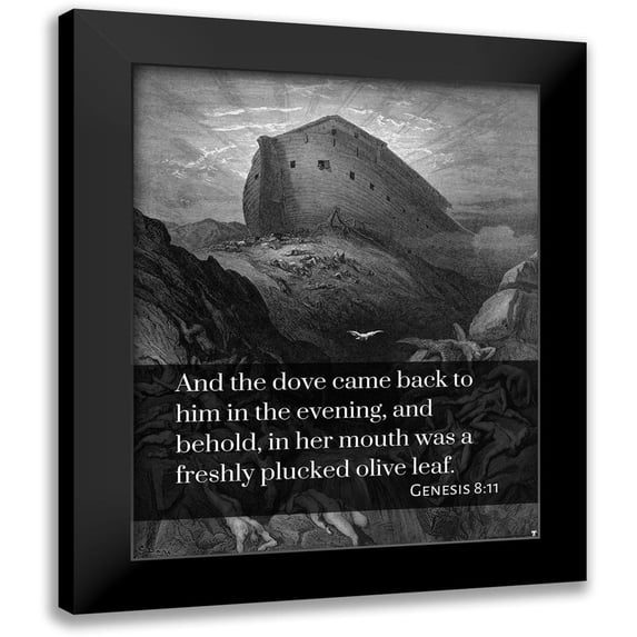 ArtsyQuotes 12x14 Black Modern Framed Museum Art Print Titled - Bible Verse Quote Genesis 8:11, Gustave Dore - The Dove sent forth from the Ark