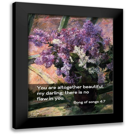 ArtsyQuotes 12x14 Black Modern Framed Museum Art Print Titled - Bible Verse Quote Song of Songs 4:7, Mary Cassatt - Lilacs in a Window