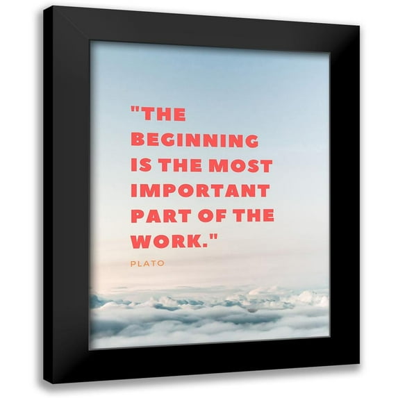 ArtsyQuotes 12x14 Black Modern Framed Museum Art Print Titled - Plato Quote: The Beginning