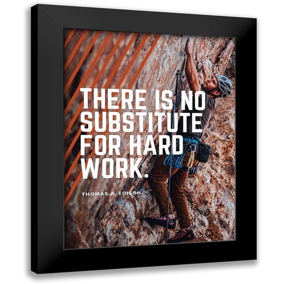 ArtsyQuotes 12x14 Black Modern Framed Museum Art Print Titled - Thomas Edison Quote: Hard Work