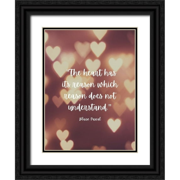 ArtsyQuotes 12x14 Black Ornate Wood Framed with Double Matting Museum Art Print Titled - Blaise Pascal Quote: The Heart has Reasons