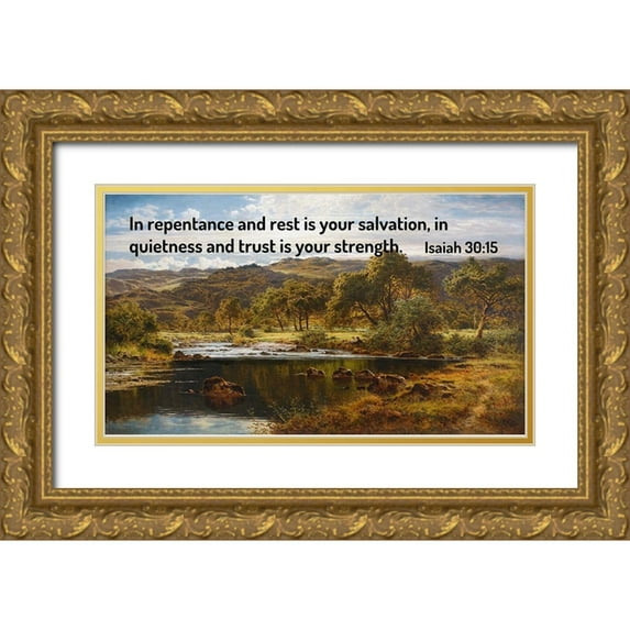 ArtsyQuotes 14x10 Gold Ornate Wood Framed with Double Matting Museum Art Print Titled - Bible Verse Quote Isaiah 30:15, Benjamin Williams Leader - A Bright Afternoon - North Wales
