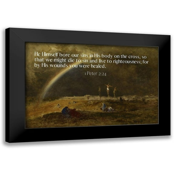 ArtsyQuotes 14x11 Black Modern Framed Museum Art Print Titled - Bible Verse Quote 1 Peter 2:24, George Inness - The Triumph at Calvary