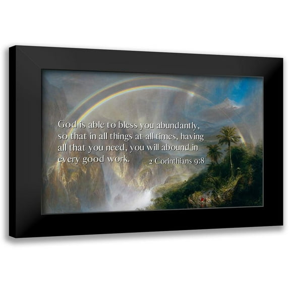ArtsyQuotes 14x11 Black Modern Framed Museum Art Print Titled - Bible Verse Quote 2 Corinthians 9:8, Frederic Edwin Church - Rainy Season in the Tropics I