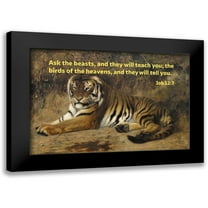 ArtsyQuotes 14x11 Black Modern Framed Museum Art Print Titled - Bible Verse Quote Job 12:7, Jean-Leon Gerome - Tiger II