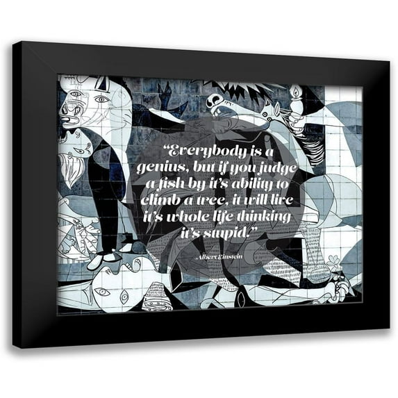 ArtsyQuotes 14x12 Black Modern Framed Museum Art Print Titled - Albert Einstein Quote: Genius (Picasso Guernica)