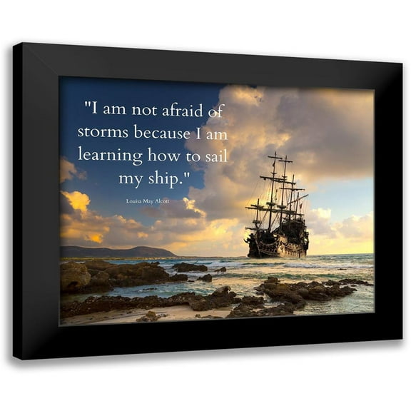 ArtsyQuotes 14x12 Black Modern Framed Museum Art Print Titled - Louisa May Alcott Quote: Sail My Ship
