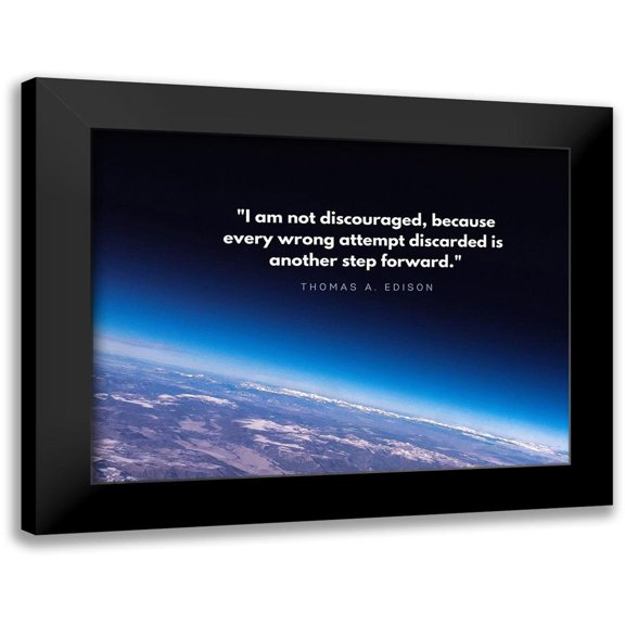 ArtsyQuotes 14x12 Black Modern Framed Museum Art Print Titled - Thomas Edison Quote: Not Discouraged