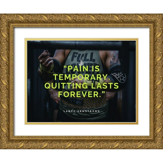ArtsyQuotes 14x12 Gold Ornate Wood Framed with Double Matting Museum Art Print Titled - Lance Armstrong Quote: Pain is Temporary