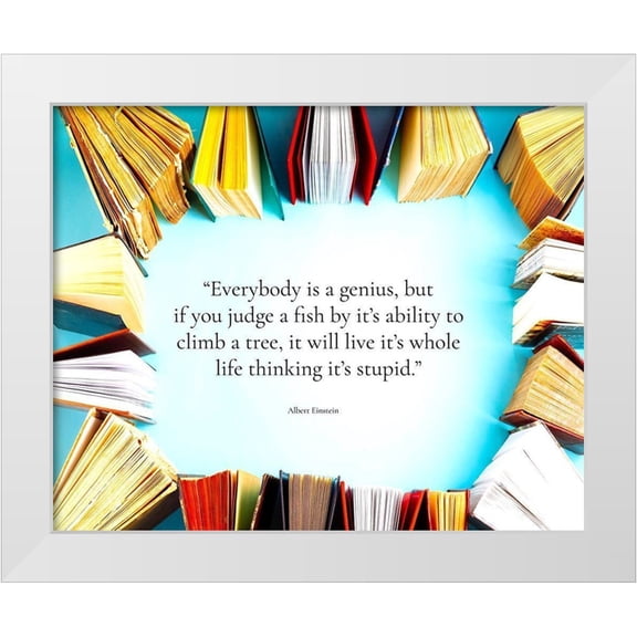 ArtsyQuotes 14x12 White Modern Wood Framed Museum Art Print Titled - Albert Einstein Quote: Everybody is a Genius