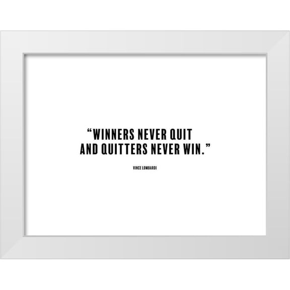 ArtsyQuotes 14x12 White Modern Wood Framed Museum Art Print Titled - Vince Lombardi Quote: Winners Never Quit