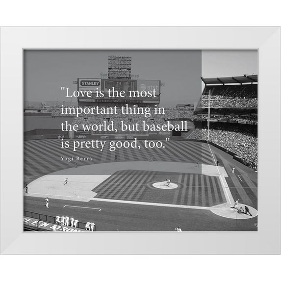 ArtsyQuotes 14x12 White Modern Wood Framed Museum Art Print Titled - Yogi Berra Quote: Love and Baseball