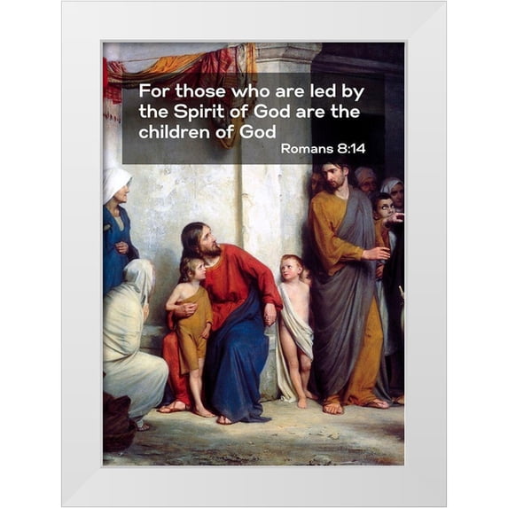 ArtsyQuotes 14x18 White Modern Wood Framed Museum Art Print Titled - Bible Verse Quote Romans 8:14, Carl Bloch - Suffer the Children