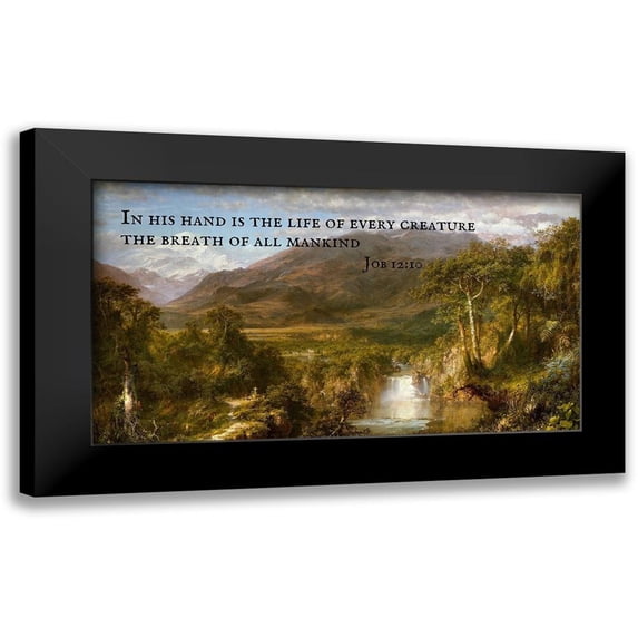 ArtsyQuotes 14x9 Black Modern Framed Museum Art Print Titled - Bible Verse Quote Job 12:10, Frederic Edwin Church - Church Heart of the Andes