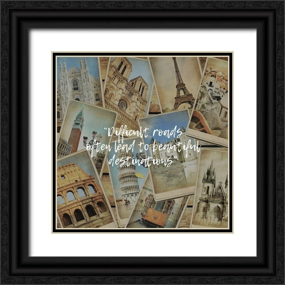 ArtsyQuotes 15x15 Black Ornate Wood Framed with Double Matting Museum Art Print Titled - Artsy Quotes Quote: Difficult Roads