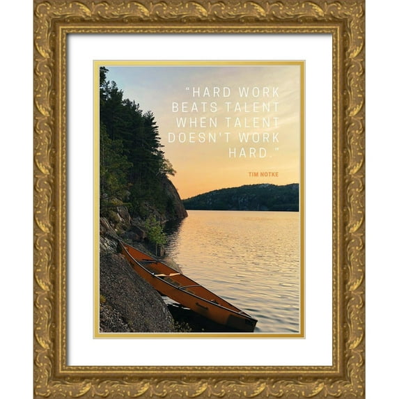 ArtsyQuotes 15x18 Gold Ornate Wood Framed with Double Matting Museum Art Print Titled - Tim Notke Quote: Hard Work Beats Talent
