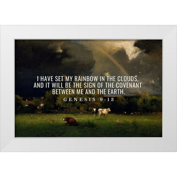 ArtsyQuotes 18x13 White Modern Wood Framed Museum Art Print Titled - Bible Verse Quote Genesis 9:13, George Inness - The Rainbow