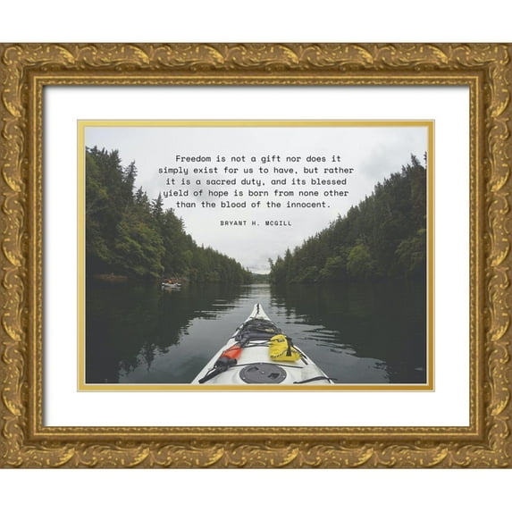 ArtsyQuotes 18x15 Gold Ornate Wood Framed with Double Matting Museum Art Print Titled - Bryant H. McGill Quote: Freedom is Not a Gift
