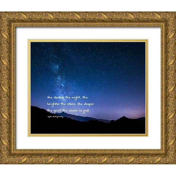 ArtsyQuotes 18x15 Gold Ornate Wood Framed with Double Matting Museum Art Print Titled - Fydor Dostoyevesky Quote: Darker the Night