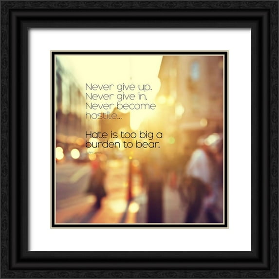 ArtsyQuotes 20x20 Black Ornate Wood Framed with Double Matting Museum Art Print Titled - John Lewis Quote: Never Give Up