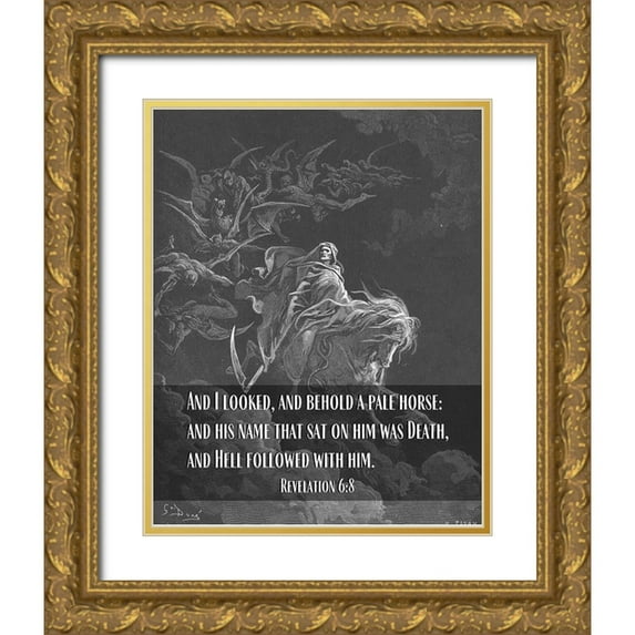 ArtsyQuotes 20x24 Gold Ornate Wood Framed with Double Matting Museum Art Print Titled - Bible Verse Quote Revelation 6:8, Gustave Dore - Death on a Pale Horse