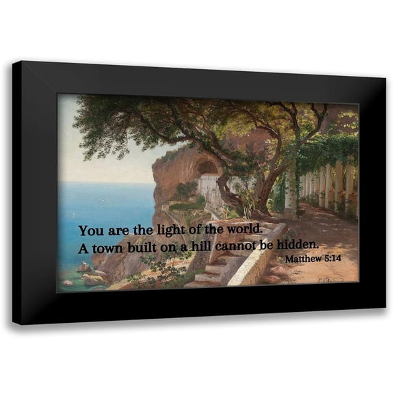 ArtsyQuotes 24x17 Black Modern Framed Museum Art Print Titled - Bible Verse Quote Matthew 5:14, Carl Fredrik Aagard - Pergola in Amalfi